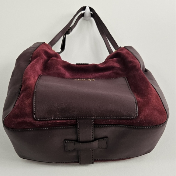 Michael Kors Quincy Large Suede and Leather Shoulder Tote - Maroon - Picture 7 of 16